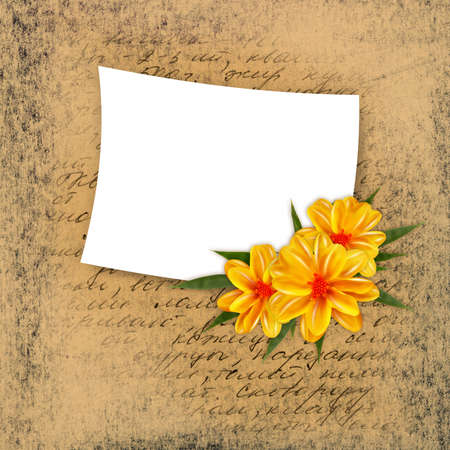 Old grunge background with note and flowersの写真素材
