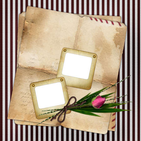 Photo slides with old paper and bouquetの写真素材