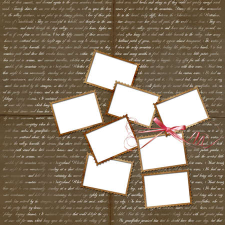 brown card fo design with postage stampsの写真素材