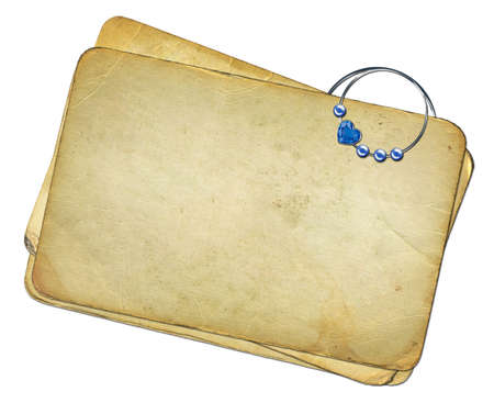 grunge papers with paperclip on isolated backgroundの写真素材