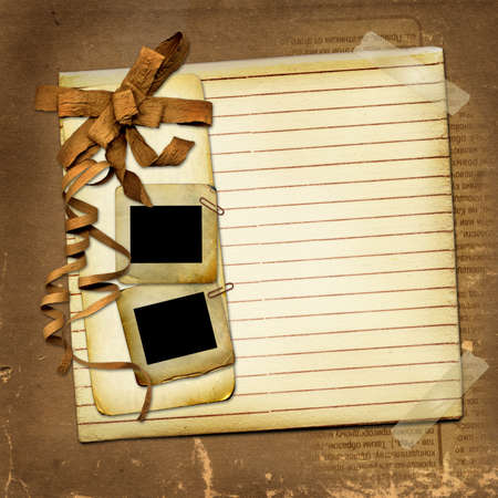 Grunge card with slides and brown bowの写真素材