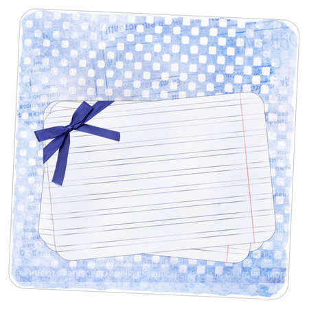 Blue background with note paper and bowの写真素材