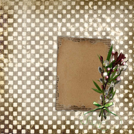 Card for design with cardboard and bouquetの写真素材