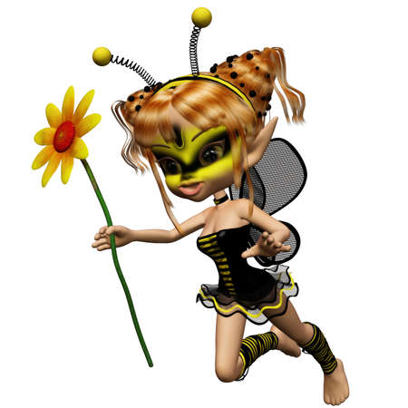 a sweet little bees fairy - isolated on whiteの写真素材