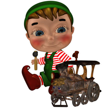 christmaself works with a hammer - isolated on whiteの写真素材