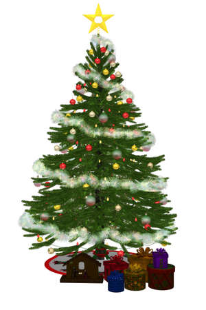a beautiful Christmas tree with gifts - isolated on whiteの写真素材