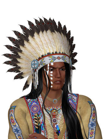 face indian with war bonnet - isolated on white