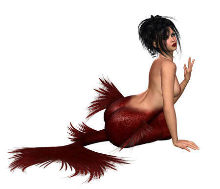 a sexy mermaid girl - isolated on whiteの写真素材