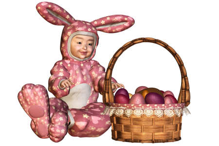 a little cute easter baby - isolated on whiteの写真素材