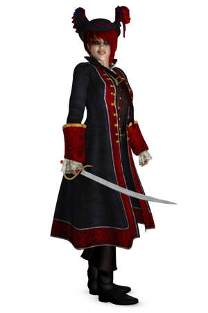 a dangerous pirate women - isolated on whiteの写真素材