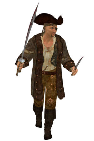 a fighting pirate with swords - isolated on whiteの写真素材