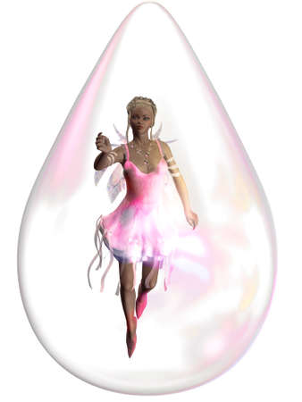 a fairy in a raindrop - isolated on whiteの写真素材