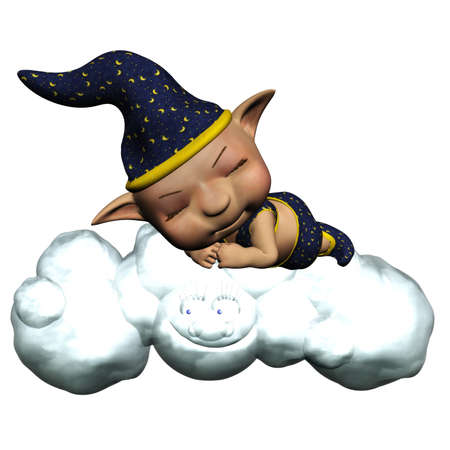 the sandman sleep on the cloud - isolated on whiteの写真素材