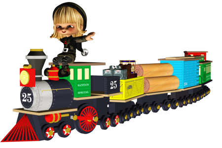 Christmas helper take the train - isolated on whiteの写真素材