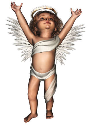 a cute guardian angel - isolated on whiteの写真素材