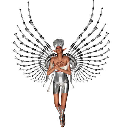 a beautiful silver angel - isolated on whiteの写真素材