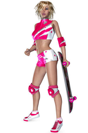 a sexy skater girl - isolated on whiteの写真素材