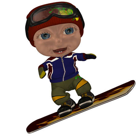 a boy jumping with snowboard - isolated on whiteの写真素材