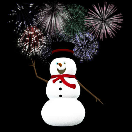 A snowman celebrates Silvester - isolated on blackの写真素材