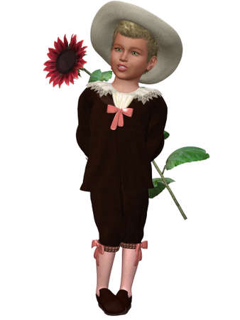 a cute vintage boy - isolated on whiteの写真素材
