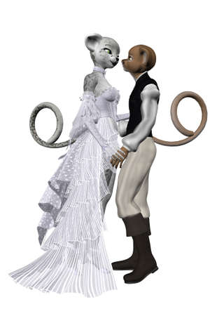 a cute wedding couple - isolated on whiteの写真素材