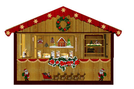 a decorated Christmas market - isolated on whiteの写真素材