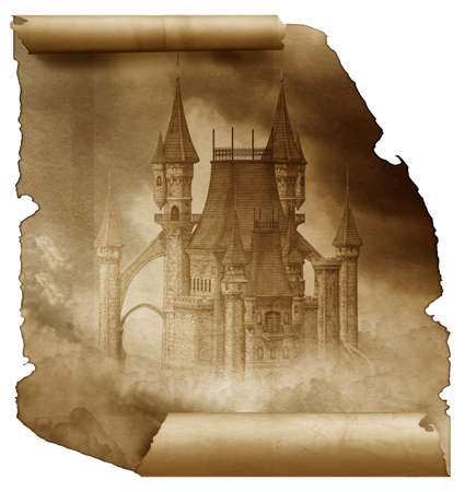 Dark Castle of a old paper scrollの写真素材