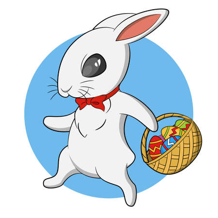 Easter Bunny with basket of eggs. Vector illustration.のイラスト素材