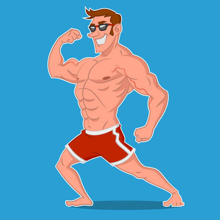 Bodybuilder posing. Vector illustration.のイラスト素材