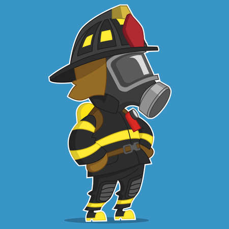 Firefighter stands. Vector illustration.のイラスト素材