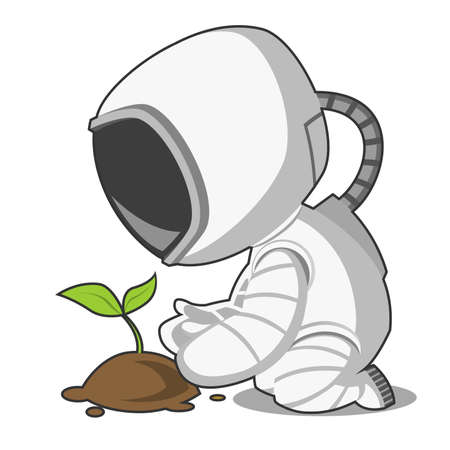 Astronaut and plant. Vector illustration.のイラスト素材
