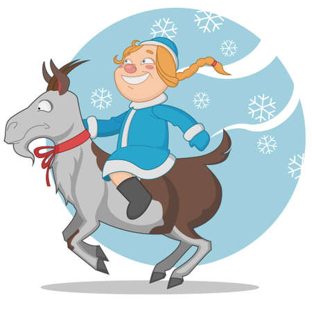 Girl rides on a goat. Vector illustration.のイラスト素材