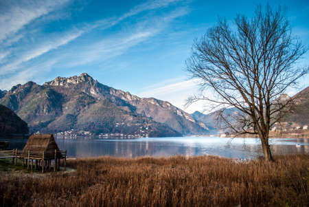 Lake in the mountains, Garda, Italyの写真素材