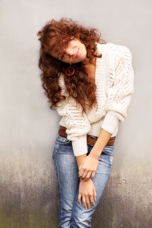 Attractive smiling woman portrait on backgroundの写真素材