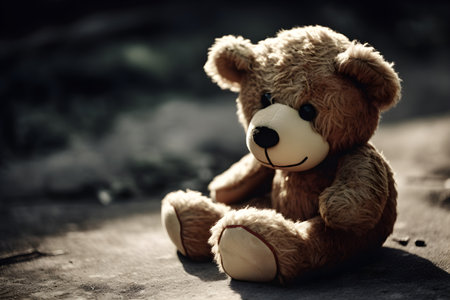 Teddy bear sitting on the floor with filter effect retro vintage styleの素材