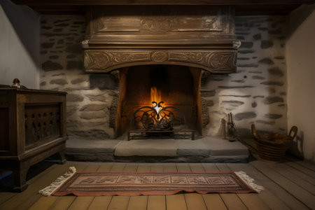 Burning fire in the fireplace. Fireplace in a country house.の素材