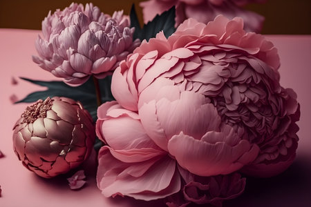 Beautiful peony flowers on a pink background. close-up.の素材