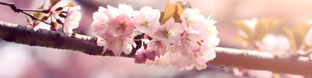 Beautiful pink cherry blossoms in spring time, panoramic bannerの素材