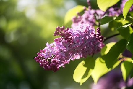 Purple lilac flowers on a branch in the garden. spring landscape.の素材