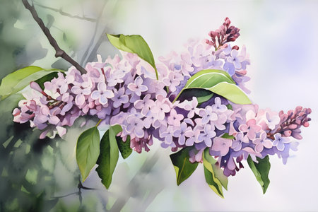 Lilac branch with pink flowers. spring blossom background.の素材