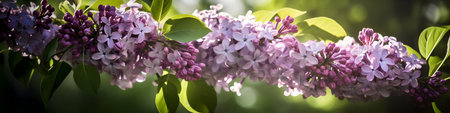 Beautiful lilac flowers blooming in spring garden, panoramaの素材