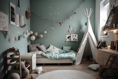 Interior of child's room with playroom in pastel colorsの素材