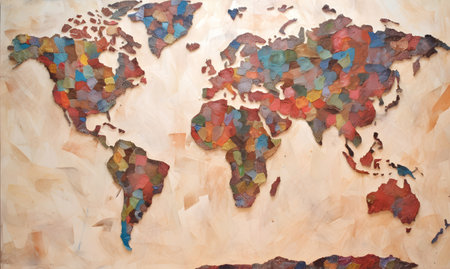 world map on crumpled paper background. high resolution image.の素材