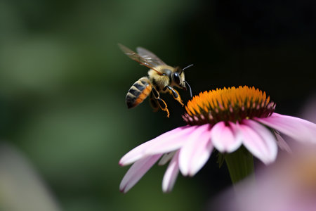 Bee on Echinacea flower (Echinacea purpurea)の素材