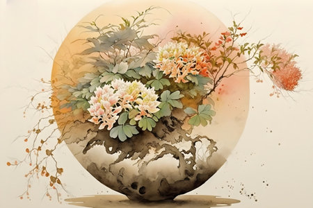 flowers in the vase on a white background, watercolorの素材