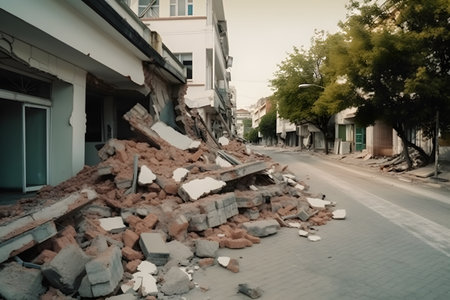 Demolished house after a major earthquake in the city of Bangkok, Thailand.の素材