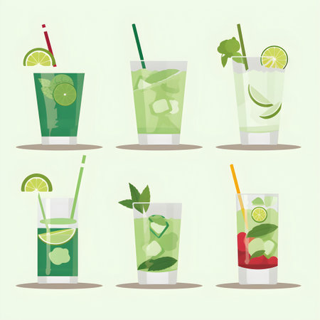 Mojito Cocktail Icons Set. vector illustration.の素材