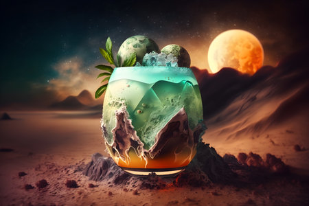 Cocktail in the desert with full moon. 3d renderingの素材