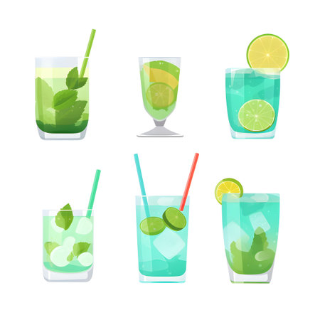 Mojito Cocktail with lime, mint and ice. vector illustrationの素材