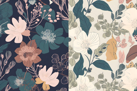 Seamless pattern with hand drawn flowers and leaves. vector illustration. fresh new floral and plant-themed designs minimalist to intricate and detailed. flower plant patternの素材
